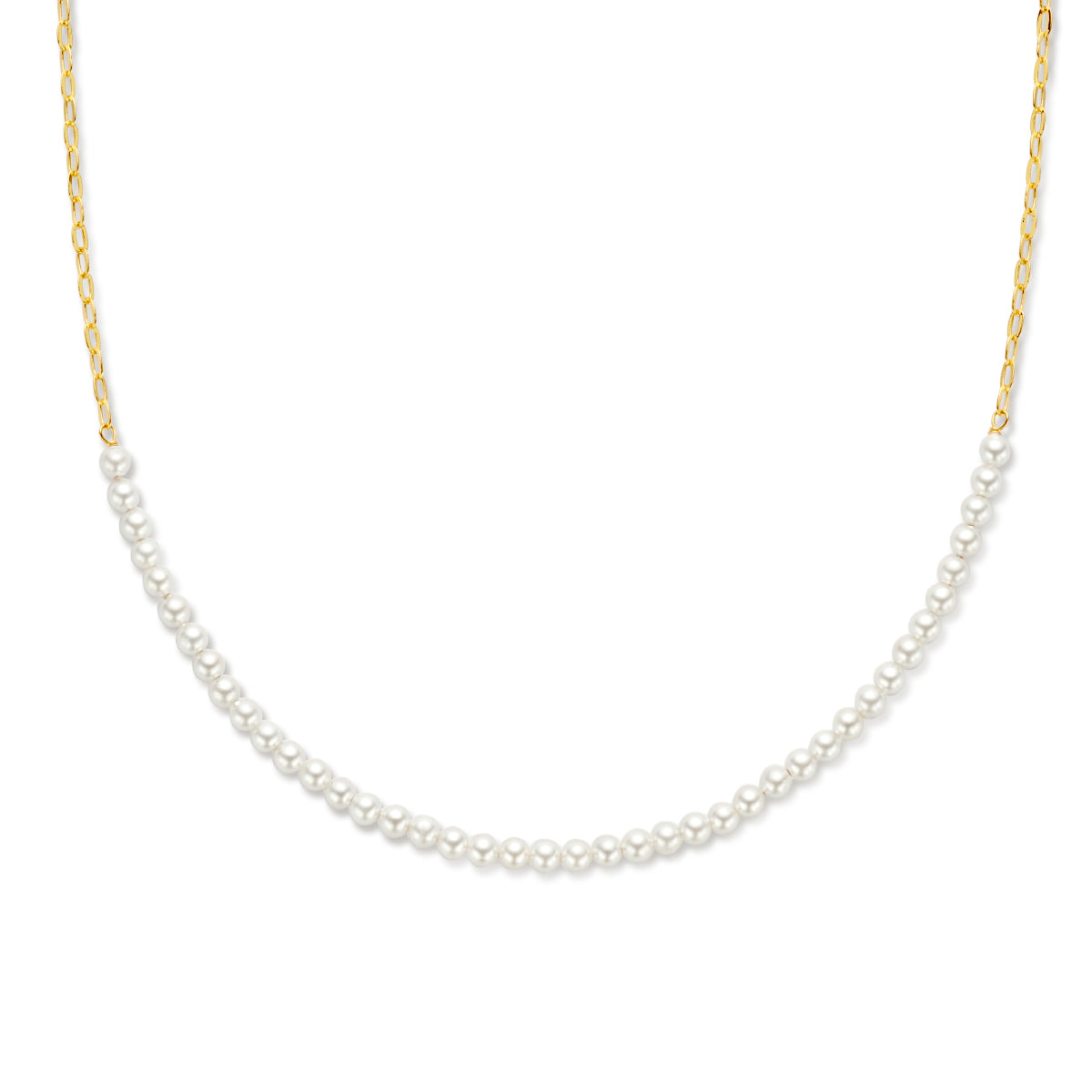 Collier synth. parels 41 + 5 cm 1 micron zilver verguld (geel)