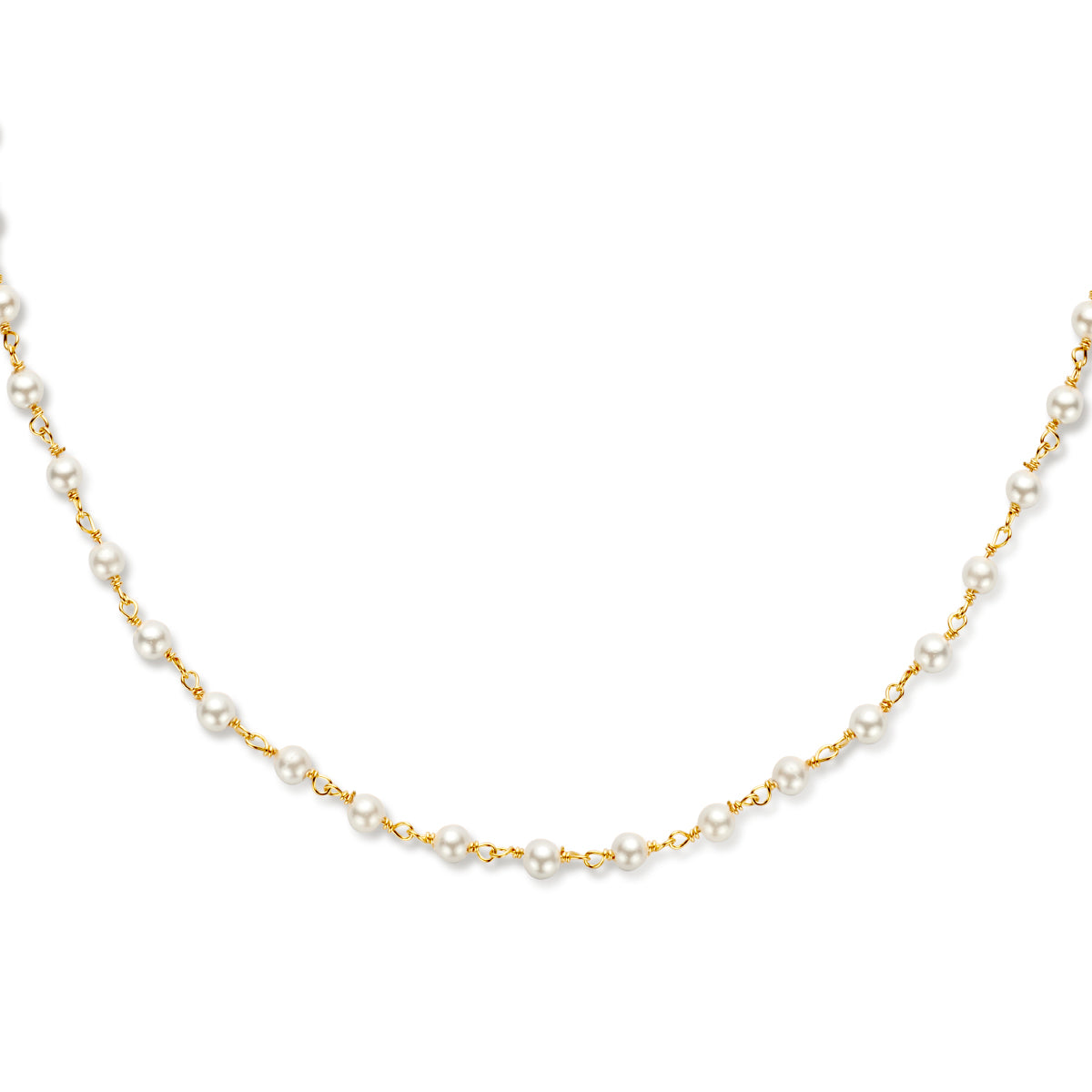 Collier synth. parels 40 + 5 cm 1 micron zilver verguld (geel)