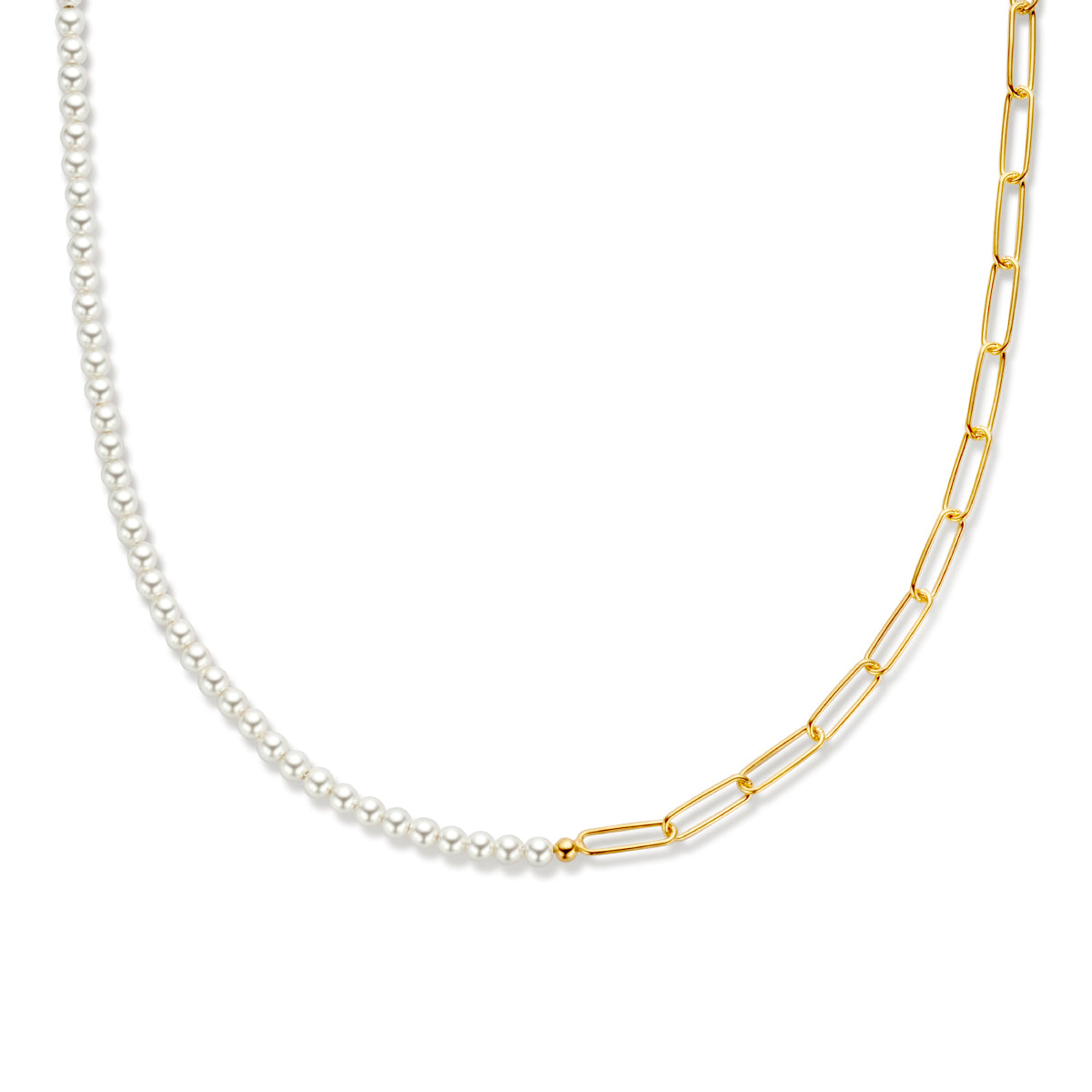 Collier synth. parels 40 + 5 cm 1 micron zilver verguld (geel)