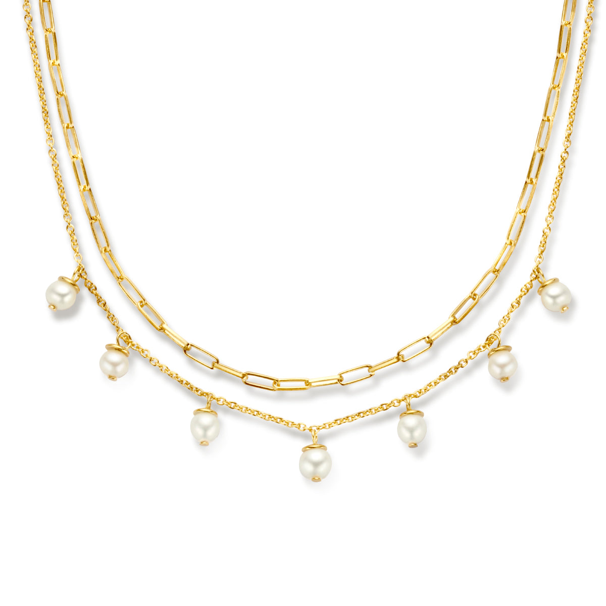 Multi-collier parels 42 + 3cm zilver verguld (geel)