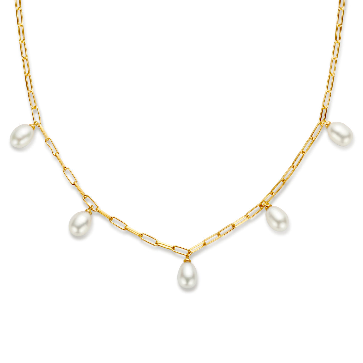 Collier parels 42 + 3 cm zilver verguld (geel)