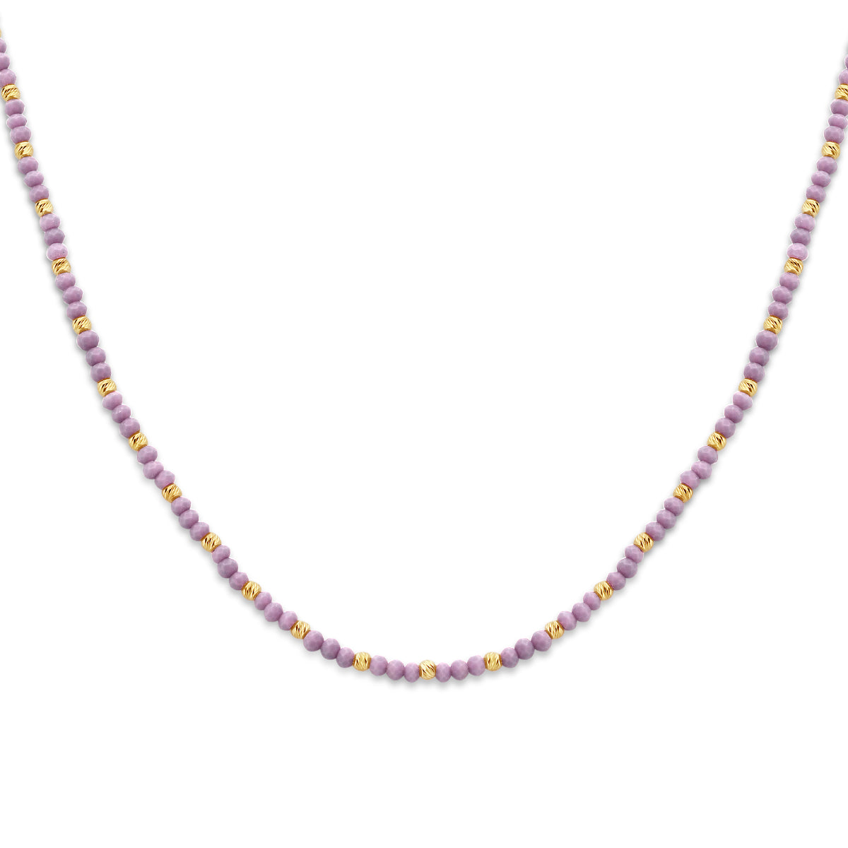 Collier bolletjes gediamanteerd en violet glas 3,0 mm 41 + 4 cm 1 micron zilver verguld (geel)