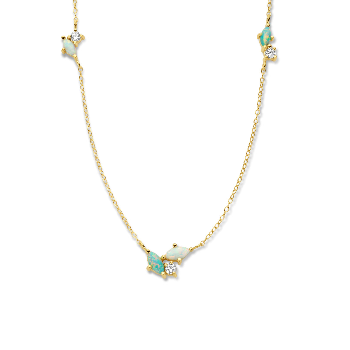 Collier synth. opaal en zirkonia 41 + 4 cm zilver verguld (geel)