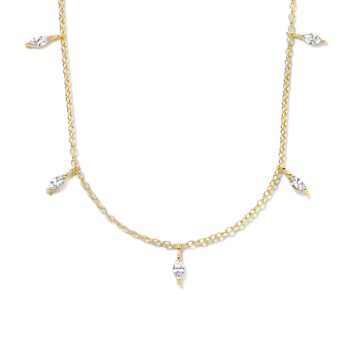 Collier zirkonia 41 + 4 cm zilver verguld (geel)