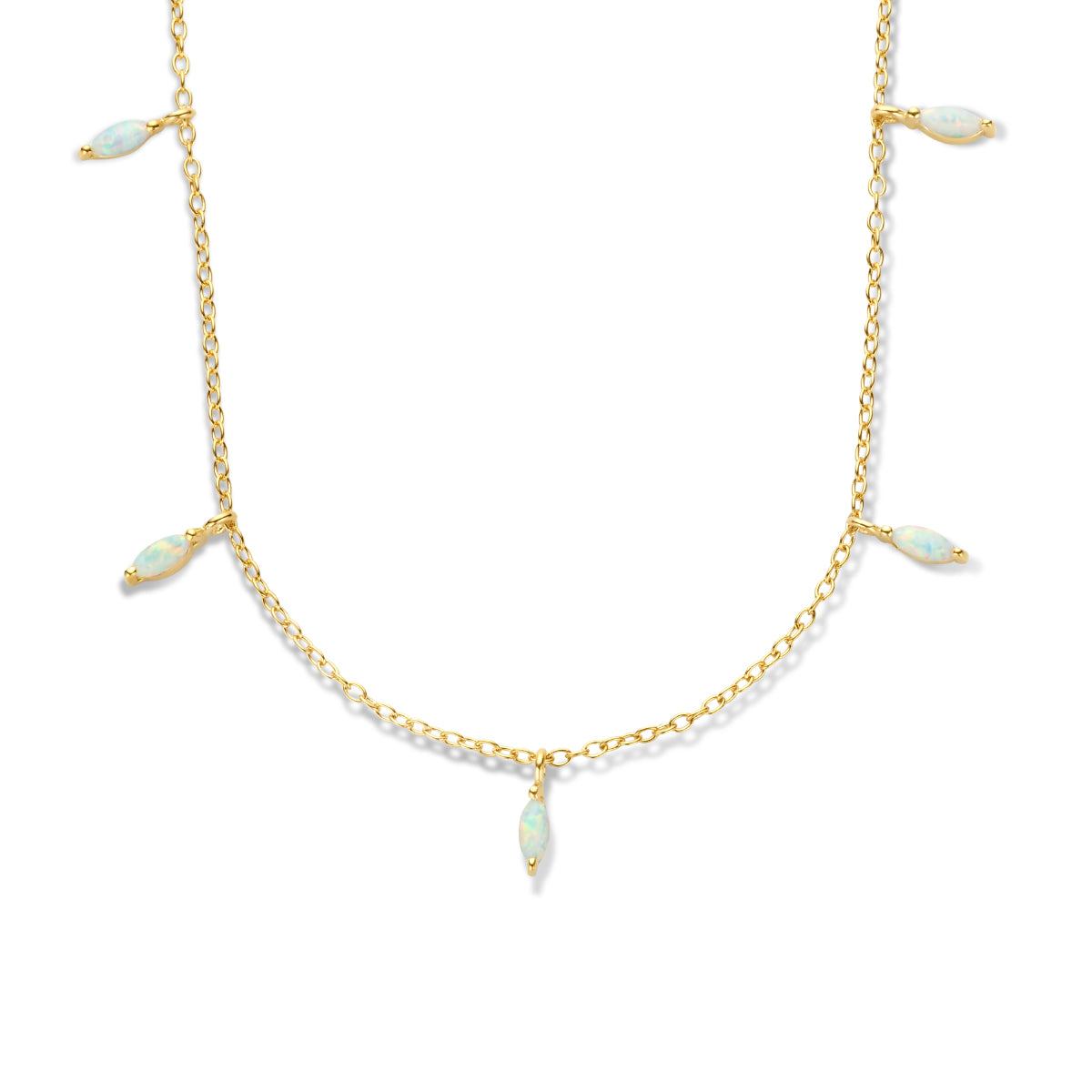 Collier synth. opaal 41 + 4 cm zilver verguld (geel)