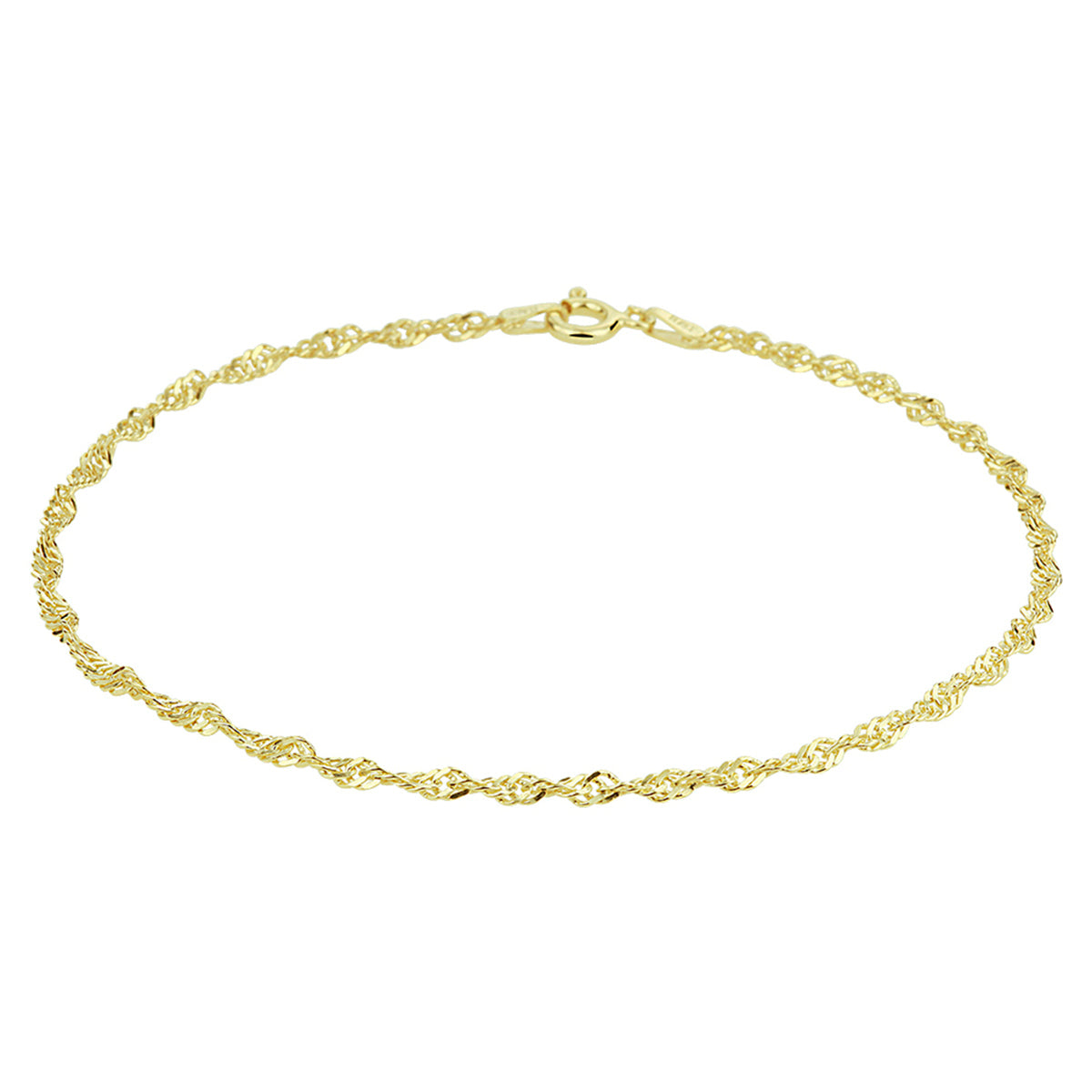 Enkelbandje singapore 2,25 mm 24 cm 3 micron zilver verguld (geel)