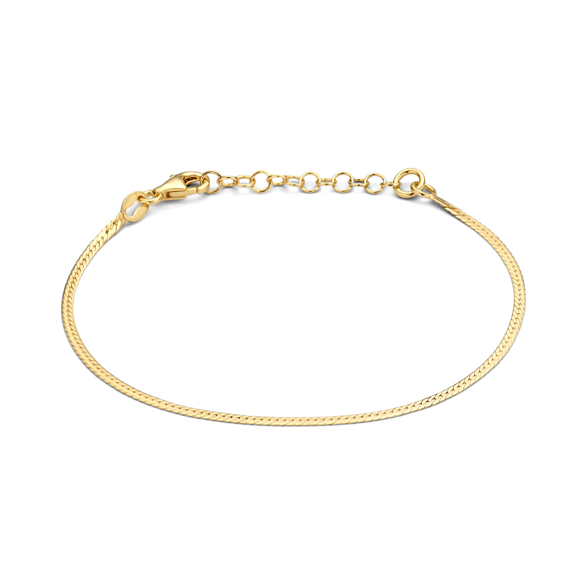 Armband plat 1,7 mm 16 + 3 cm 3 micron zilver verguld (geel)