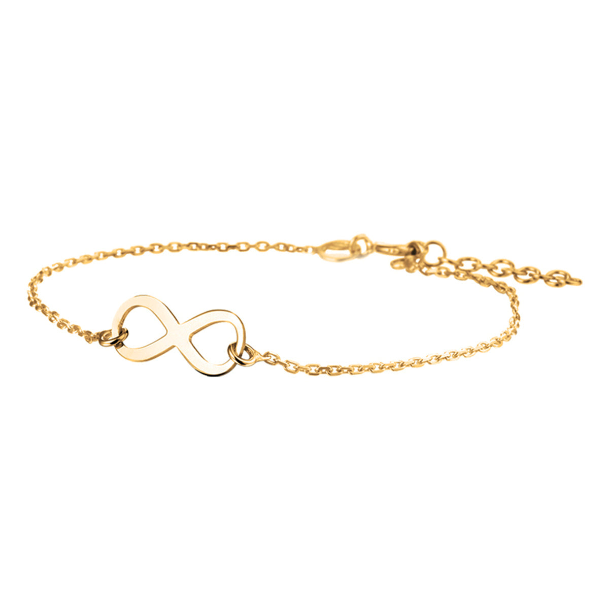 Armband infinity 17 + 2,5 cm 3 micron zilver verguld (geel)