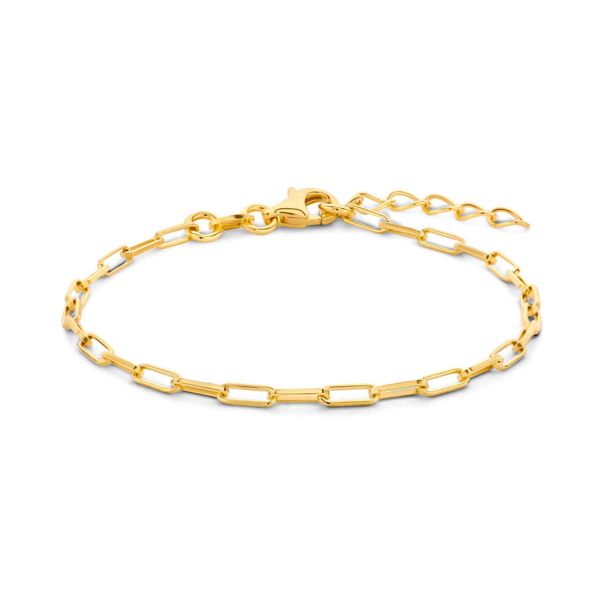 Armband paperclip vierkante buis 2,3 mm 15,5 + 2,5 cm 3 micron zilver verguld (geel)