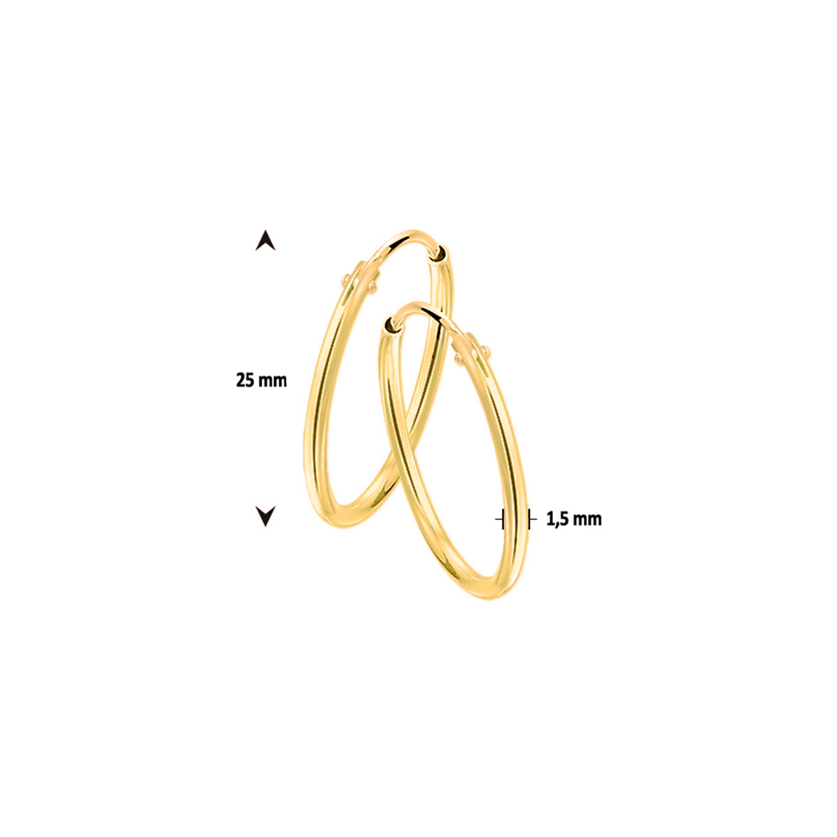 Oorringen ronde buis 1,5 mm 1 micron zilver verguld (geel)