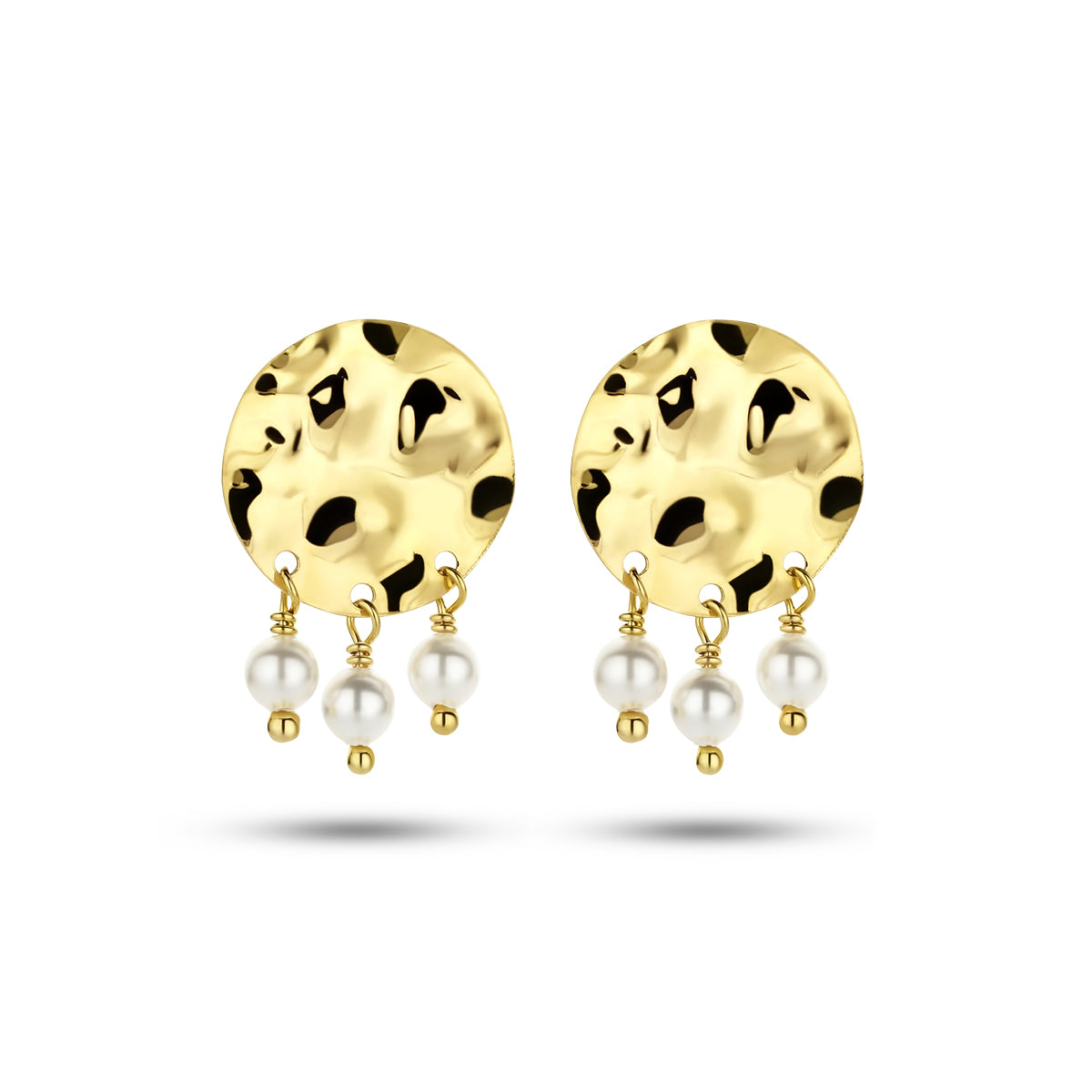 Oorhangers synth. parel zilver verguld (geel)