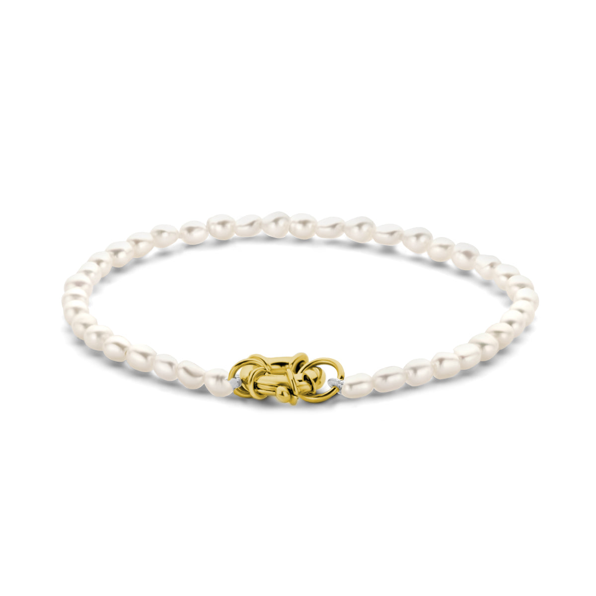 Armband parel 18,5 cm met groot springslot 3 micron zilver verguld (geel)