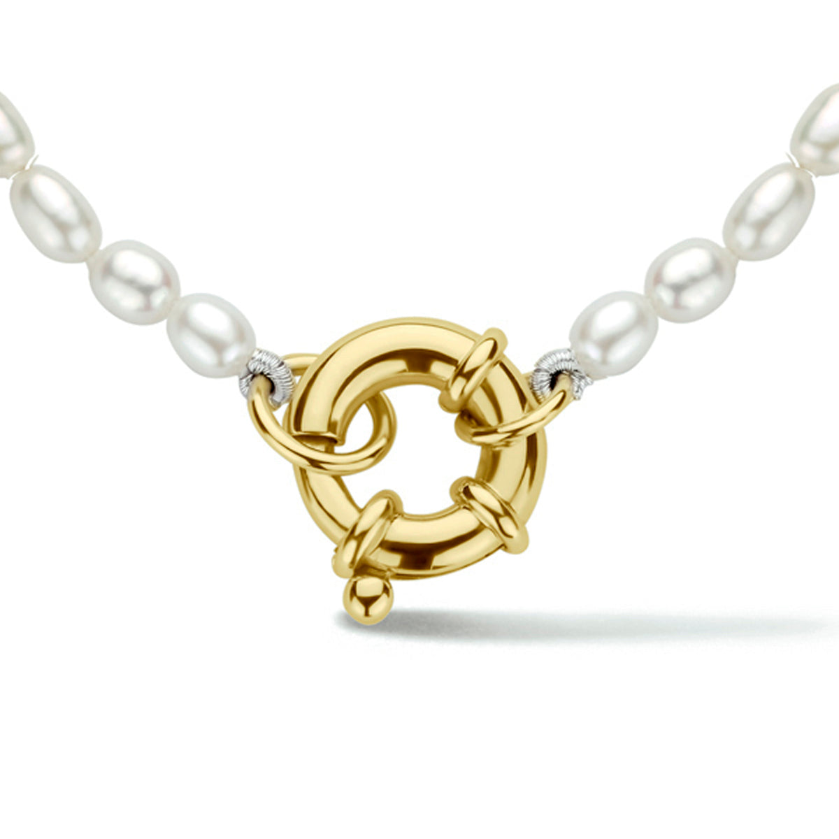 Collier parel 3,8 mm 41 cm met groot springslot 3 micron zilver verguld (geel)