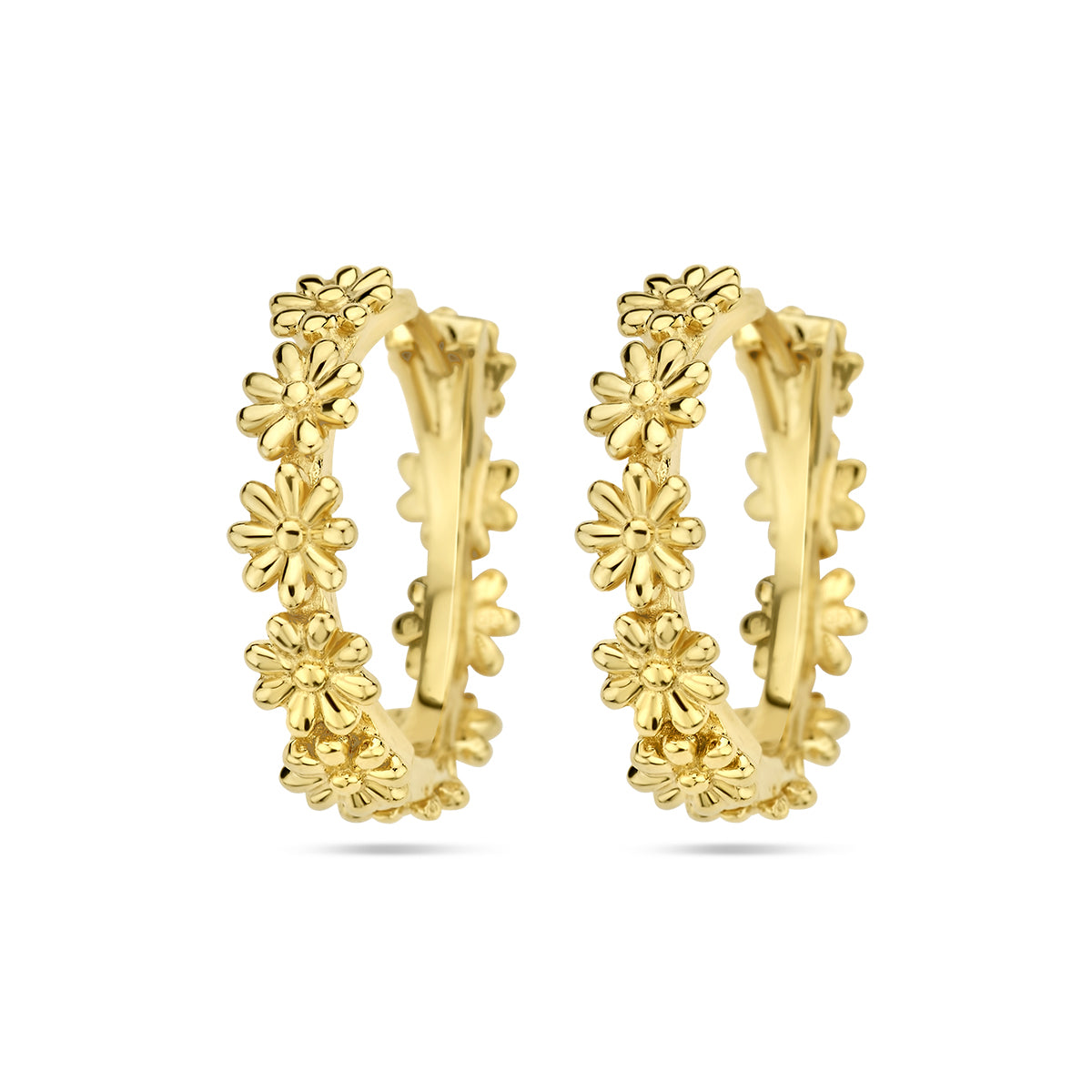 Klapoorringen bloemen 1 micron zilver verguld (geel)