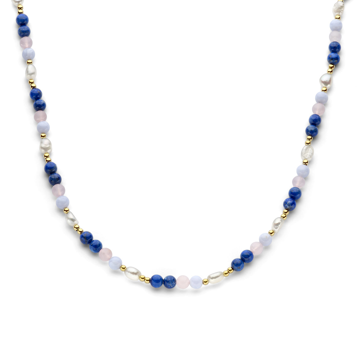 Collier parel en natuurlijke kleurstenen 42 + 3 cm 3 micron zilver verguld (geel)