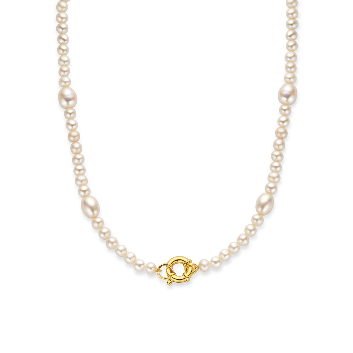 Collier parel barok 45 cm met groot springslot 3 micron zilver verguld (geel)