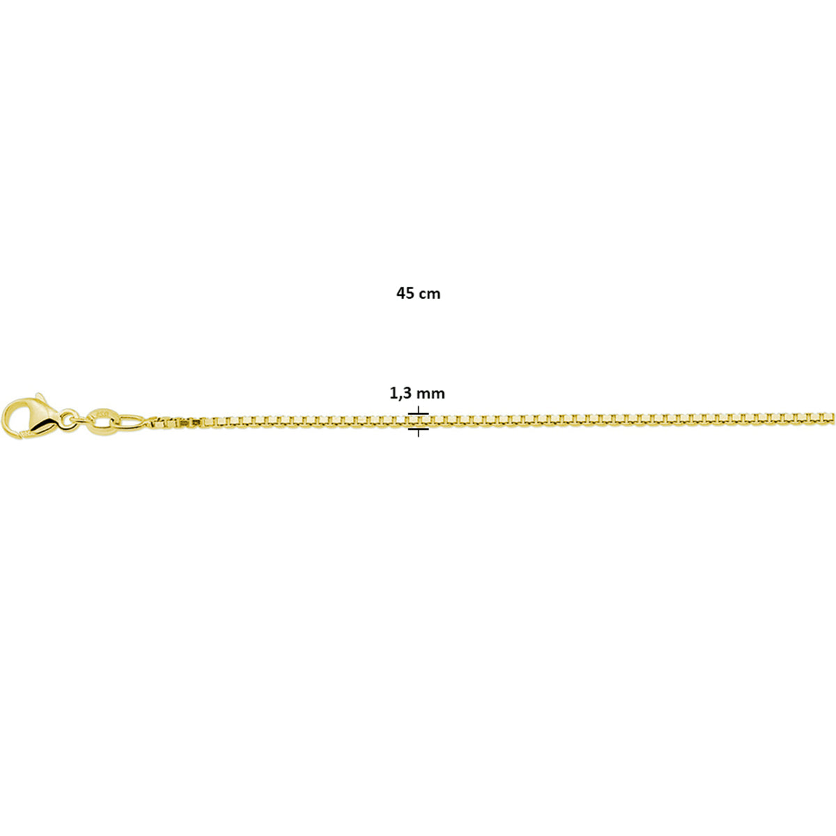 Collier venetiaans 1,3 mm 3 micron zilver verguld (geel)