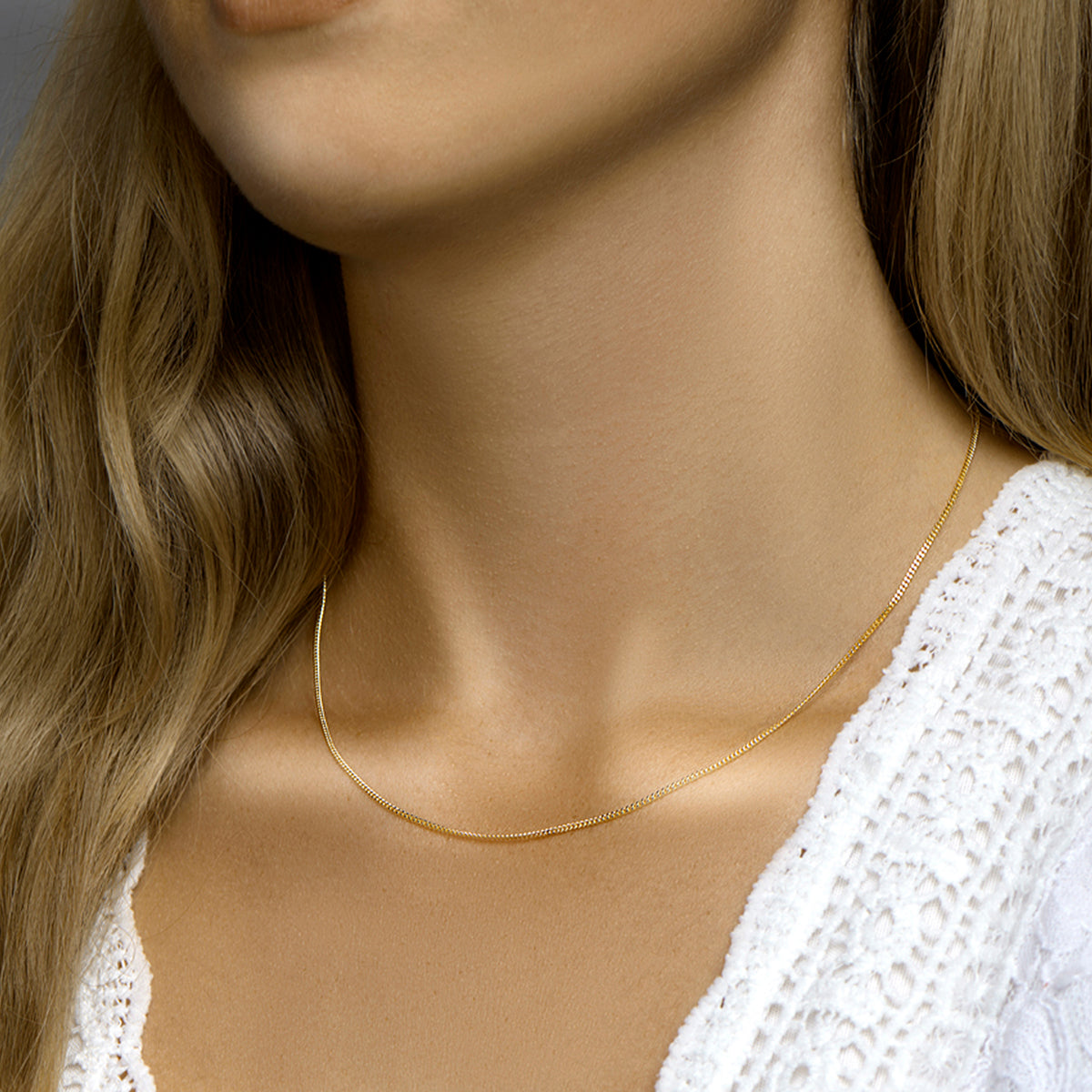 Collier gourmette 4-zijdes geslepen 1,4 mm 3 micron zilver verguld (geel)