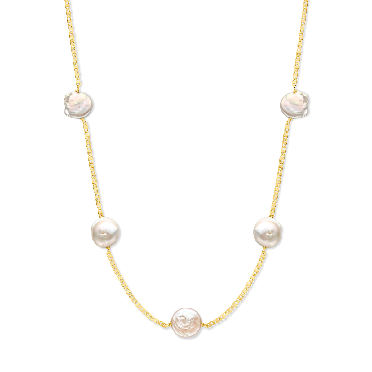 Collier parels barok 70 + 5 cm 3 micron zilver verguld (geel)