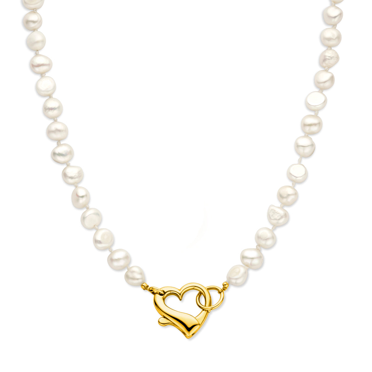 Collier parels en hart 9 mm 45 cm 3 micron zilver verguld (geel)