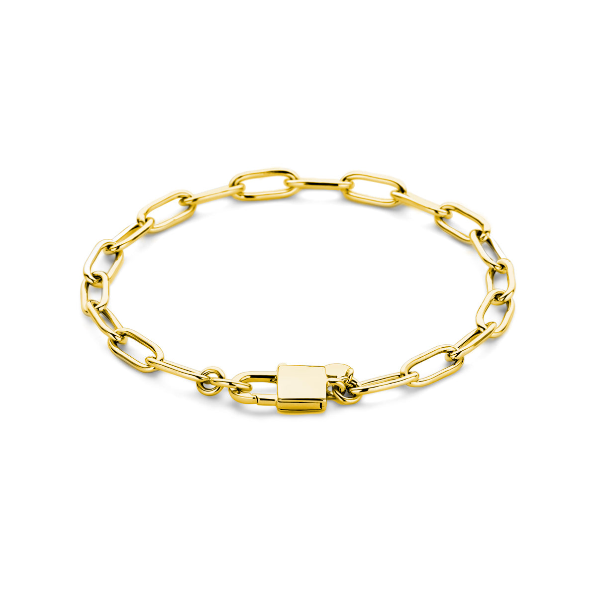 Armband paperclip en slot 18 cm 3 micron zilver verguld (geel)