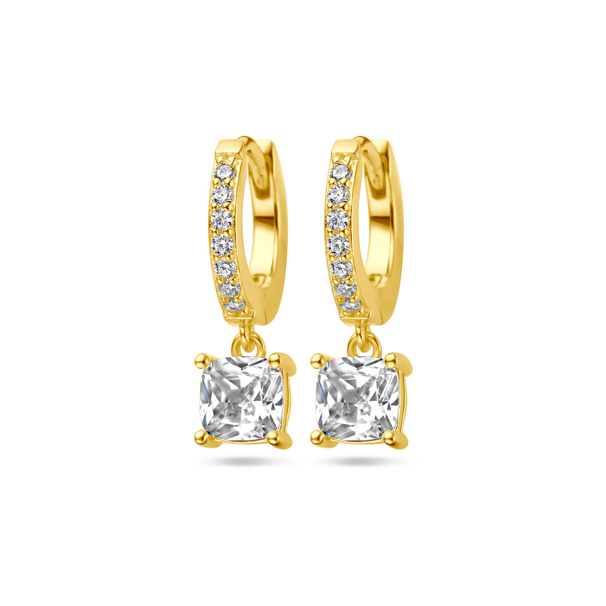 Klapoorringen zirkonia 1 micron zilver verguld (geel)