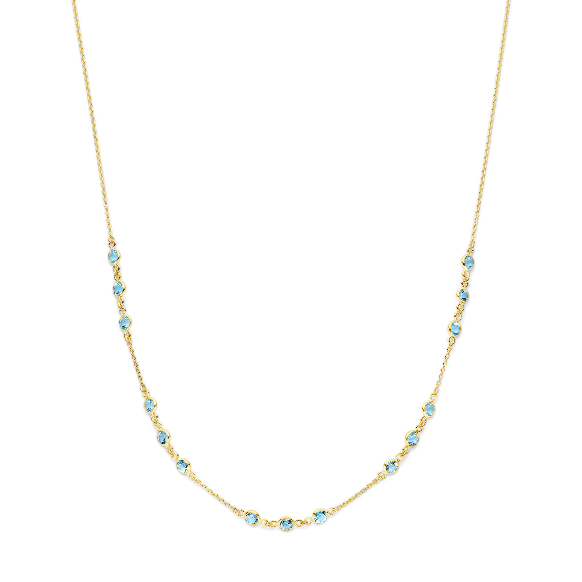 Collier blauw topaas 1,2 mm 45 cm 3 micron zilver verguld (geel)