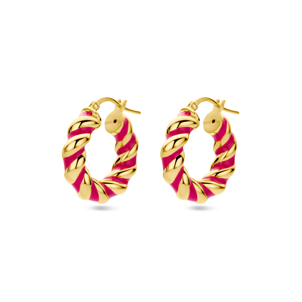 Oorringen gedraaid roze emaille 1 micron zilver verguld (geel)
