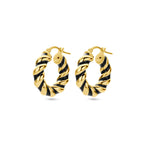 Oorringen gedraaid zwart emaille 1 micron zilver verguld (geel)