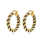 Oorringen gedraaid zwart emaille 1 micron zilver verguld (geel)