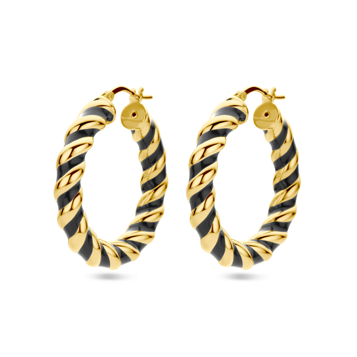 Oorringen gedraaid zwart emaille 1 micron zilver verguld (geel)