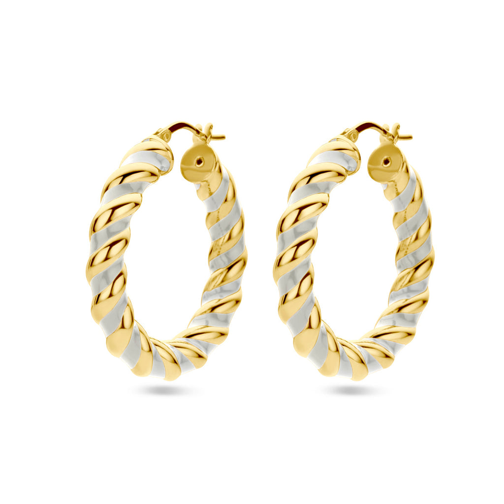 Oorringen gedraaid wit emaille 1 micron zilver verguld (geel)