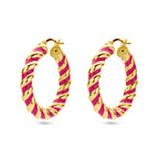 Oorringen gedraaid roze emaille 1 micron zilver verguld (geel)