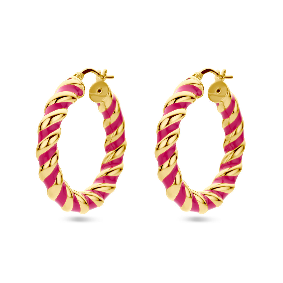 Oorringen gedraaid roze emaille 1 micron zilver verguld (geel)