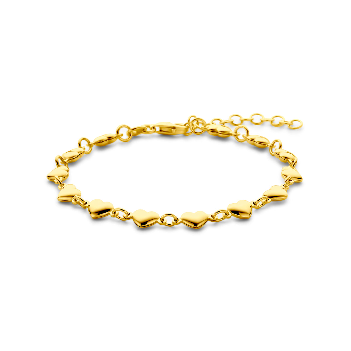 Armband hartjes 16 + 3 cm 3 micron zilver verguld (geel)