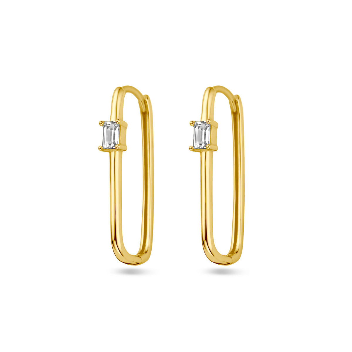 Klapoorringen paperclip zirkonia 1 micron zilver verguld (geel)