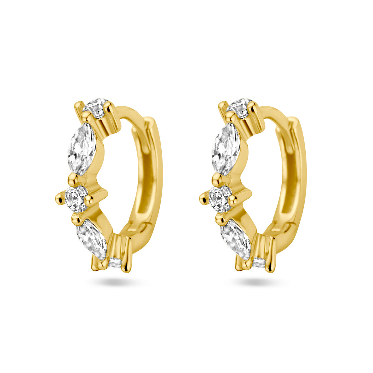 Klapoorringen zirkonia 1 micron zilver verguld (geel)