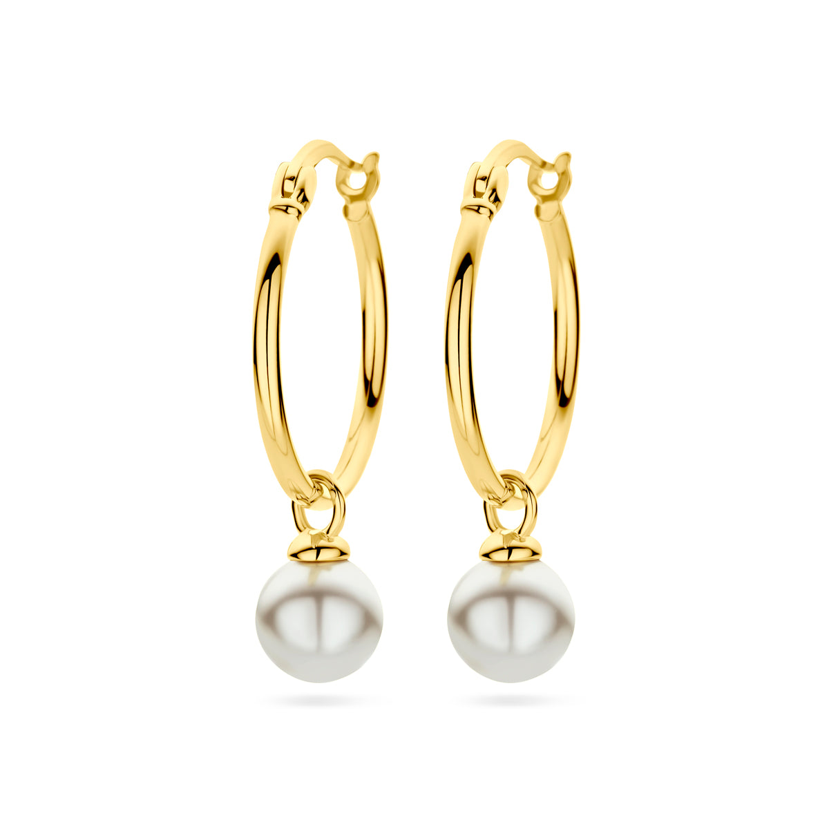 Oorringen synth. parel 1 micron zilver verguld (geel)