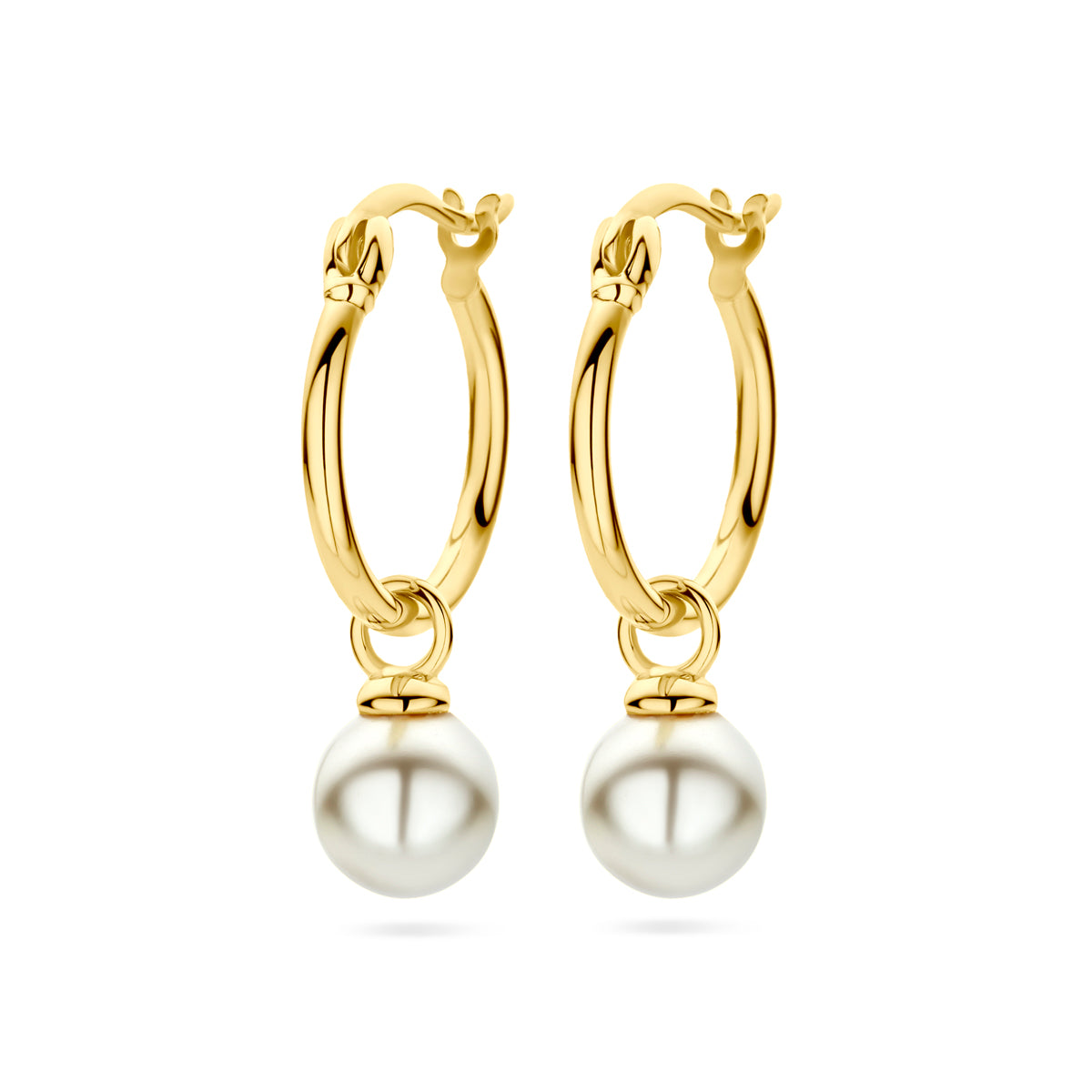 Oorringen synth. parel 1 micron zilver verguld (geel)