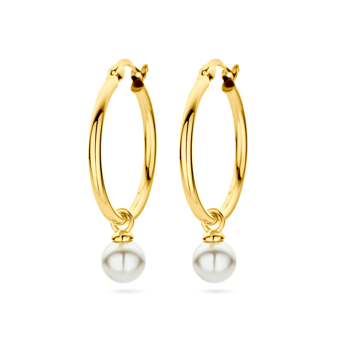 Oorringen synth. parel 1 micron zilver verguld (geel)