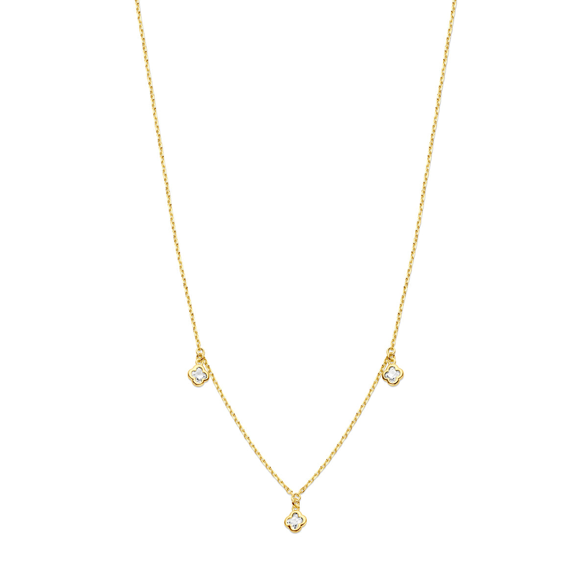 Collier klavertjes zirkonia 41 + 4 cm 3 micron zilver verguld (geel)