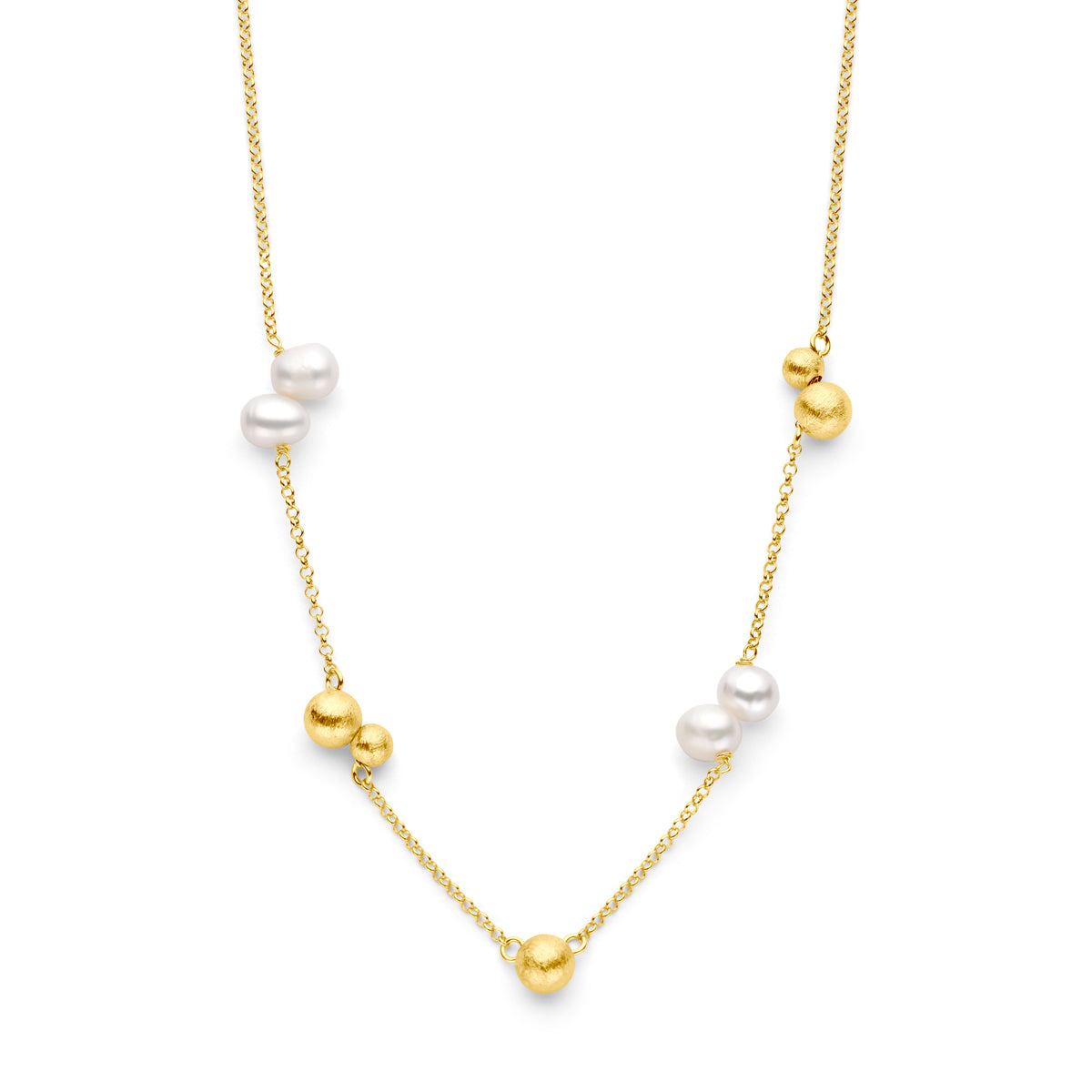 Collier parels en bolletjes 42 + 3 cm zilver verguld (geel)