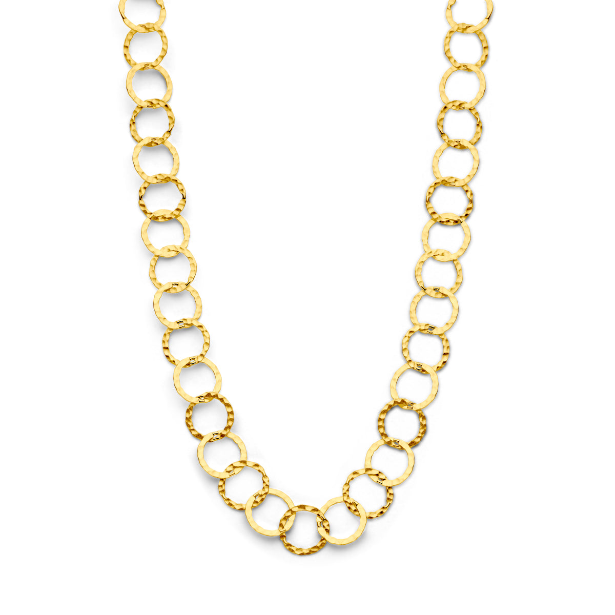 Collier cirkels gehamerd 43 cm 3 micron zilver verguld (geel)