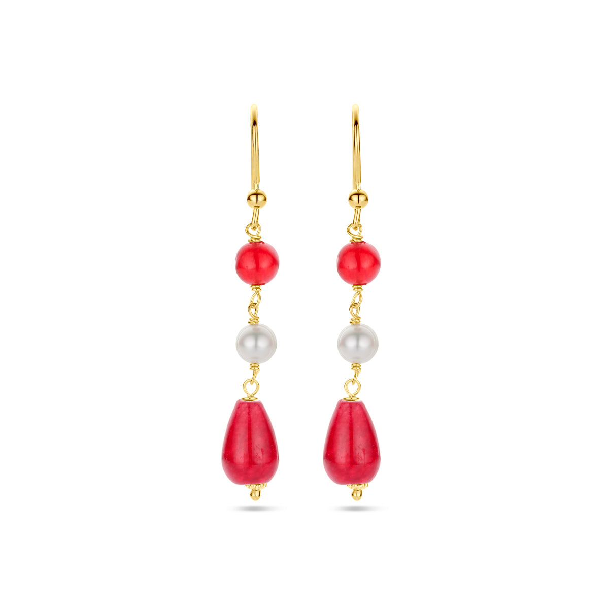 Oorhangers parel en rood agaat franse haak 1 micron zilver verguld (geel)