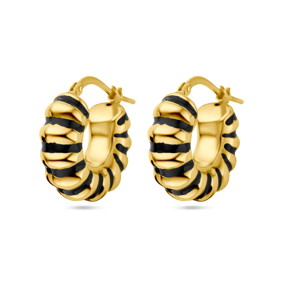 Oorringen zwart emaille 1 micron zilver verguld (geel)