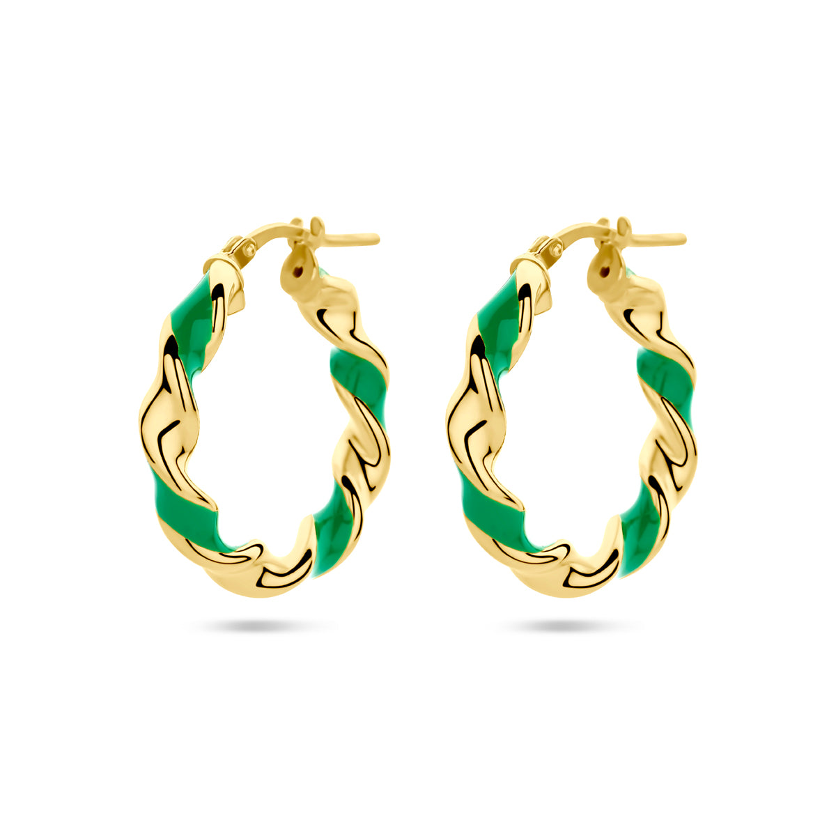 Oorringen gedraaid groen emaille 1 micron zilver verguld (geel)