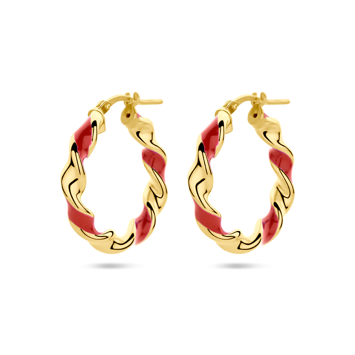 Oorringen gedraaid rood emaille 1 micron zilver verguld (geel)