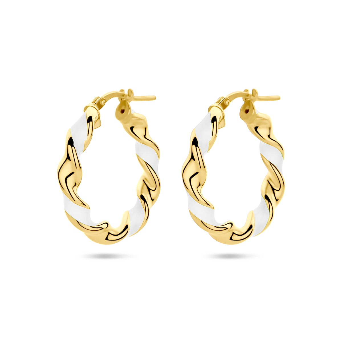 Oorringen gedraaid wit emaille 1 micron zilver verguld (geel)