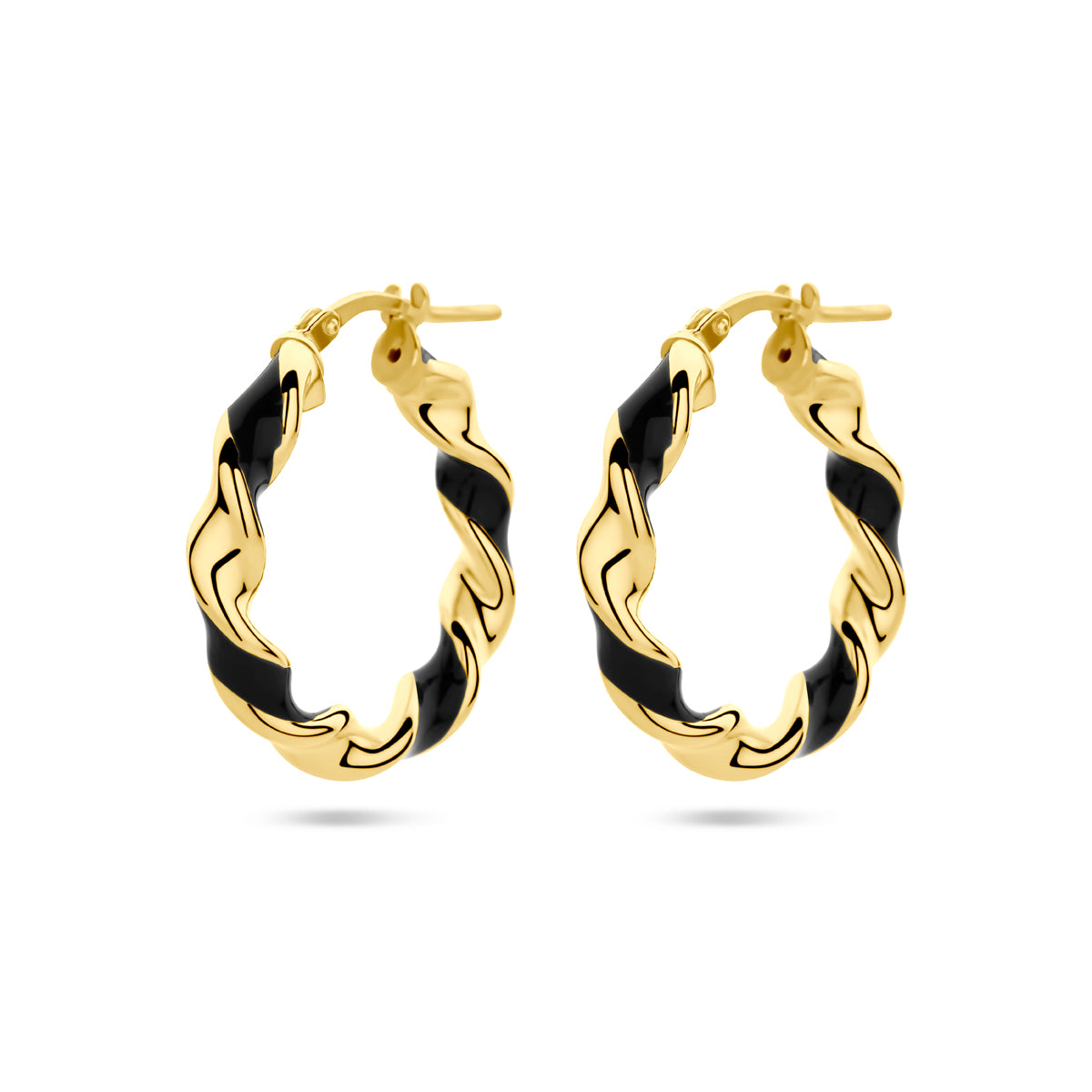 Oorringen gedraaid zwart emaille 1 micron zilver verguld (geel)