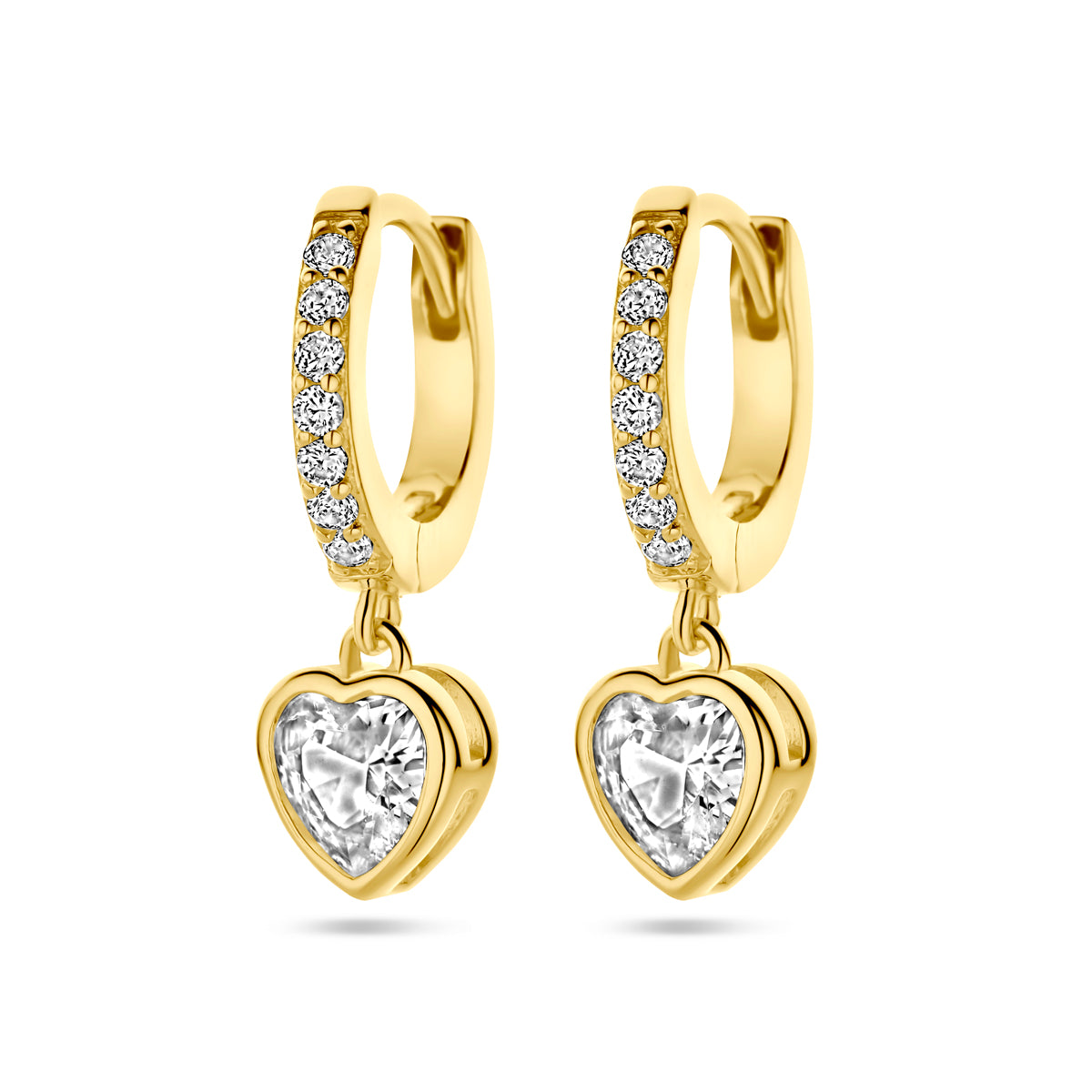 Oorringen hart zirkonia 1 micron zilver verguld (geel)